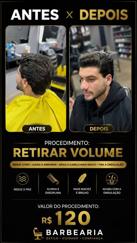 Antes e depois de retirada de volume do cabelo, El Dourado Barbershop